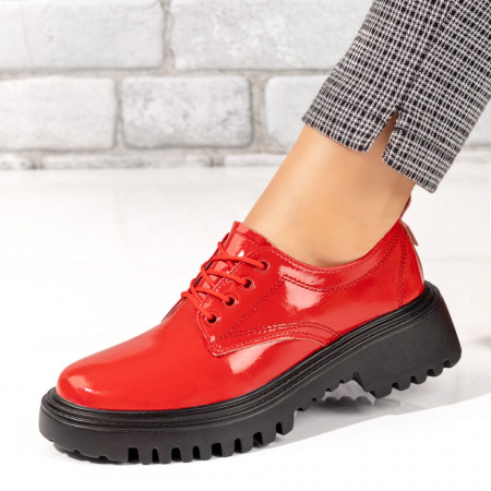 Plateste Jumatate!, Pantofi casual dama rosii cu aspect lucios din Piele naturala MOD10278, modlet.ro