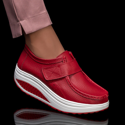 Pantofi dama, Pantofi casual dama rosii cu platforma din Piele naturala ZEF03866 - zeforia.ro