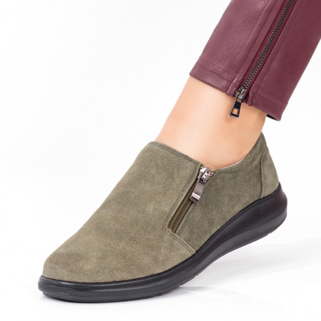 Reduceri incaltaminte dama, Pantofi casual dama verzi suede cu fermoar din Piele naturala ZEF08374, zeforia.ro