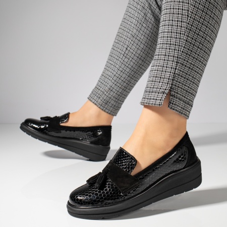 Pantofi casual dama, Pantofi casual negri dama cu platforma din Piele naturala MOD11889, modlet.ro