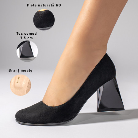 Reduceri incaltaminte dama, Pantofi cu toc dama eleganti negri din Piele naturala ZEF06036, zeforia.ro