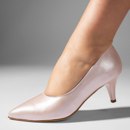 Pantofi dama, Pantofi cu toc dama roz sidefat din Piele naturala ZEF11004 - zeforia.ro