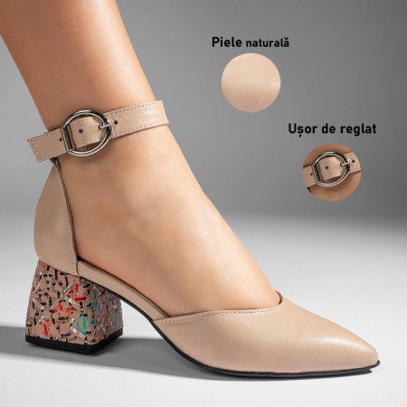 Pantofi cu toc gros dama bej din Piele naturala MOD11066, 3, modlet.ro