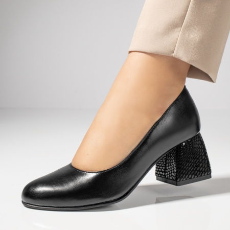 Pantofi cu toc gros dama, Pantofi cu toc gros dama negri din Piele naturala MOD12048, modlet.ro