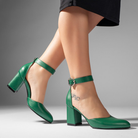 Pantofi cu toc gros dama verzi din Piele naturala MOD11062, 2, modlet.ro