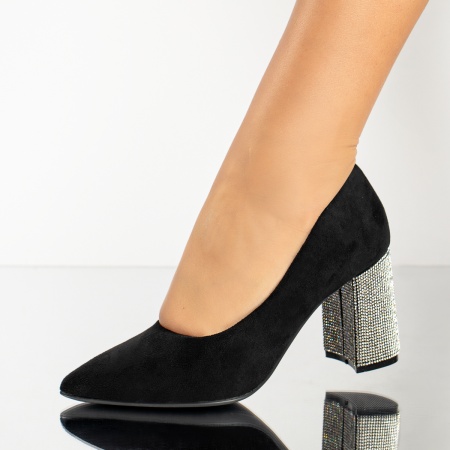 Pantofi cu toc gros, negri MOD13836