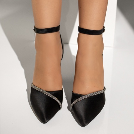 Pantofi cu toc gros si bareta din satin negri MOD13928, 2, modlet.ro