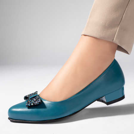Pantofi cu toc mic dama, Pantofi cu toc mic albastri dama din Piele naturala ZEF11254 - zeforia.ro