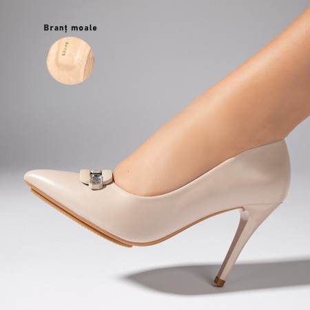 Pantofi dama, Pantofi cu toc subtire bej dama MOD10960, modlet.ro