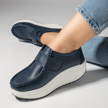 Pantofi dama, Pantofi dama casual albastri cu platforma din Piele naturala MOD03866, modlet.ro