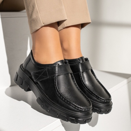 Pantofi dama casual cu scai si talpa groasa negri din Piele naturala MOD13977, 4, modlet.ro