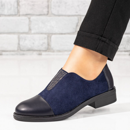 Pantofi casual dama, Pantofi dama casual cu strasuri aplicate albastri suede MOD033829, modlet.ro