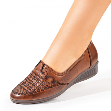 Pantofi casual cu platforma, Pantofi dama casual maro cu model cusut ZEF10325 - zeforia.ro