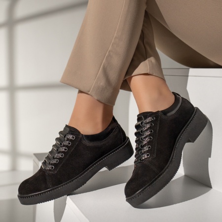 Pantofi dama casual negru suede din Piele naturala OANA13, 2, modlet.ro