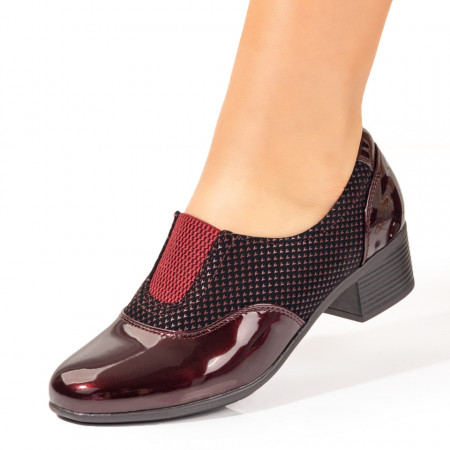 Pantofi cu toc mic dama, Pantofi dama cu aspect lucios rosii ZEF10476 - zeforia.ro