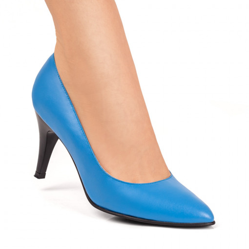 Pantofi cu toc, Pantofi dama cu toc albastri din Piele naturala ZEF07631 - zeforia.ro
