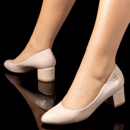 Pantofi dama cu toc bej cu aspect lucios MOD06430, 3, modlet.ro