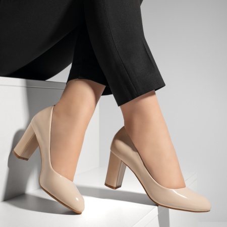 Pantofi dama cu toc bej luciosi MOD02836, 3, modlet.ro