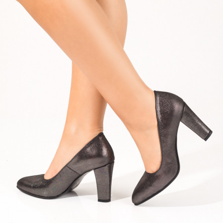 Pantofi dama cu toc gros negri din Piele naturala MOD10220, 3, modlet.ro