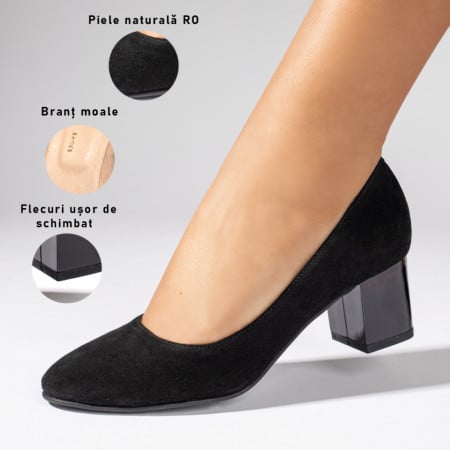 Pantofi dama cu toc gros negru suede din Piele naturala Nallyew, 1, zeforia.ro