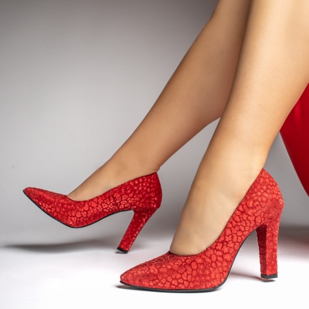 Pantofi dama cu toc gros rosii suede din Piele naturala MOD12739, 4, modlet.ro