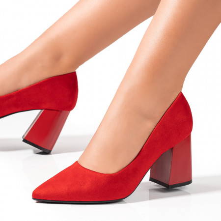 Pantofi cu toc, Pantofi dama cu toc gros rosii suede ZEF06135 - zeforia.ro