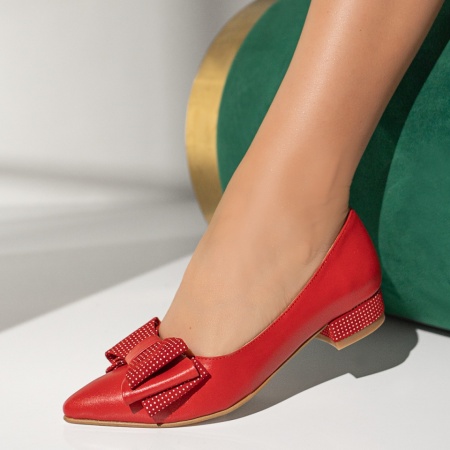Pantofi dama cu toc gros si imprimeu rosii din Piele naturala ZEF13598