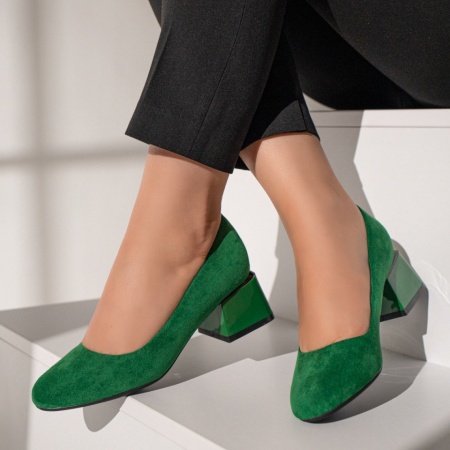 Pantofi dama cu toc gros verde suede MOD12113, 2, modlet.ro