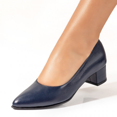Pantofi cu toc, Pantofi dama cu toc mic albastri din Piele naturala ZEF10243 - zeforia.ro