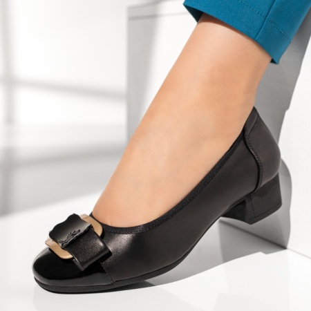 Pantofi dama, Pantofi dama cu toc mic negri din Piele naturala MOD13119, modlet.ro