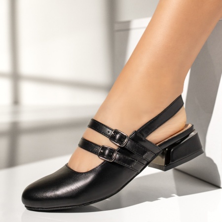 Pantofi dama, Pantofi dama cu toc mic si bareta negri MOD13670, modlet.ro