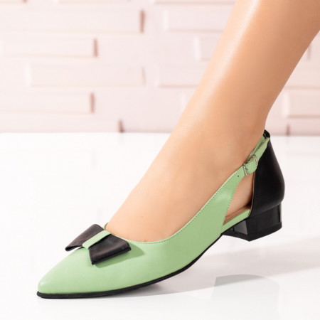 Pantofi cu toc mic dama, Pantofi dama cu toc mic verzi cu negru din Piele naturala ZEF07653 - zeforia.ro
