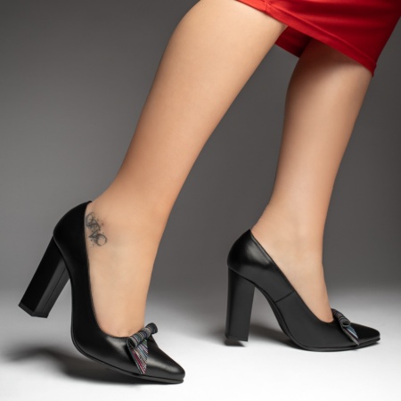 Pantofi dama cu toc negri din Piele naturala ZEF13475