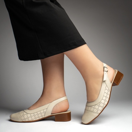 Pantofi dama, Pantofi dama cu toc si bareta bej din Piele naturala MOD13427, modlet.ro