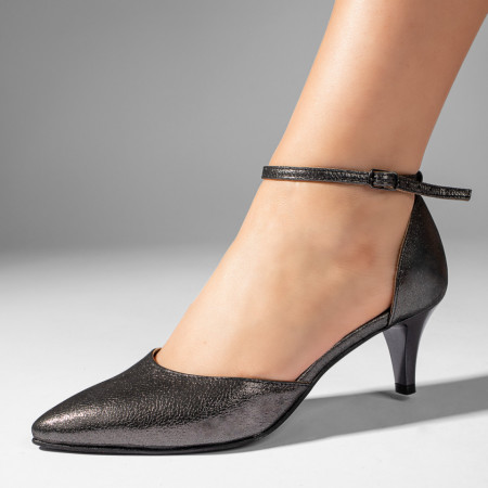 Pantofi dama, Pantofi dama cu toc si bareta gri sidefat din Piele naturala MOD11064, modlet.ro