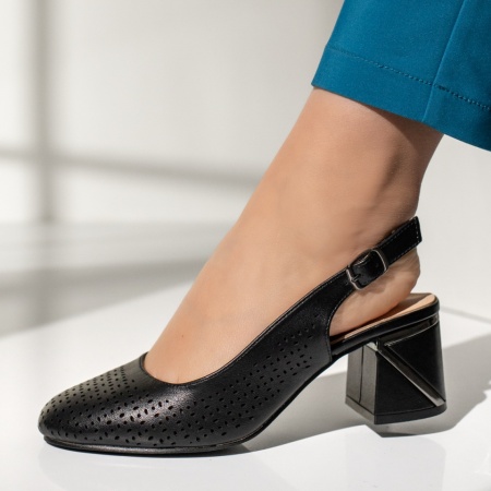 Pantofi dama cu toc si perforatii negri MOD13671, 2, modlet.ro