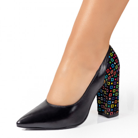 Pantofi cu toc, Pantofi dama cu toc si print multicolor din Piele naturala ZEF10238 - zeforia.ro