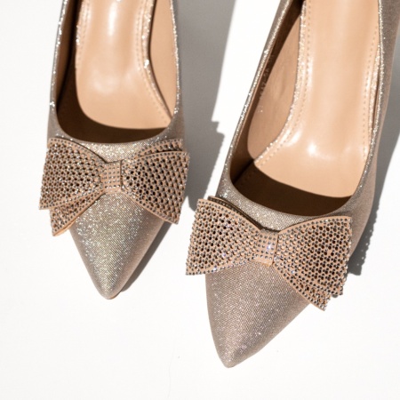 Pantofi dama cu toc subtire aurii MOD14169, 2, modlet.ro