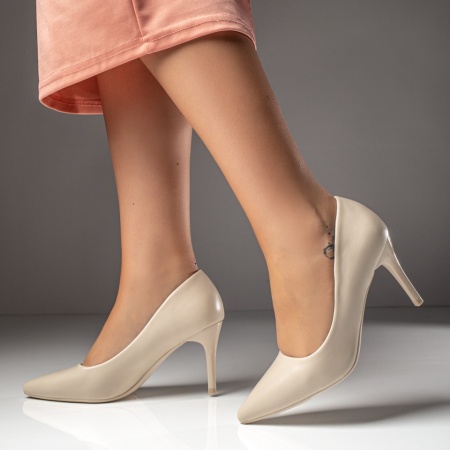 Pantofi dama cu toc subtire bej MOD12122, 4, modlet.ro