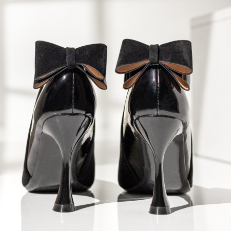 Pantofi dama cu toc subtire negru suede LIA37, 2, modlet.ro