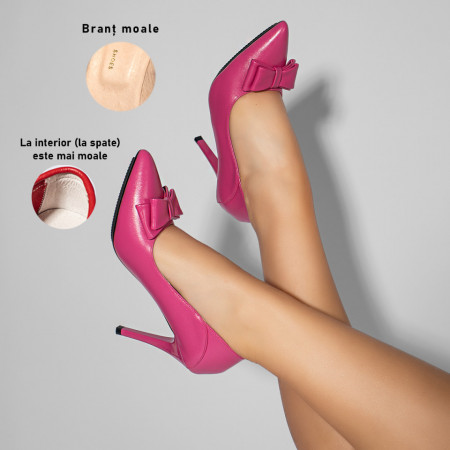 Pantofi dama, Pantofi dama cu toc subtire roz cu fundita ZEF10961 - zeforia.ro