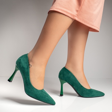 Pantofi dama cu toc subtire verde suede ZEF12120, 4, zeforia.ro