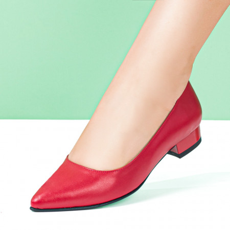 Pantofi dama eleganti cu toc mic rosii din Piele naturala MDL06141