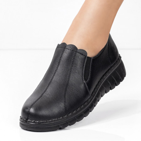 Pantofi dama negri casual cu insertii de material elastic MDL05767