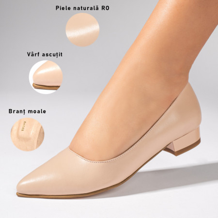 Pantofi dama nude cu toc mic si gros din Piele naturala ZEF06141, 3, zeforia.ro