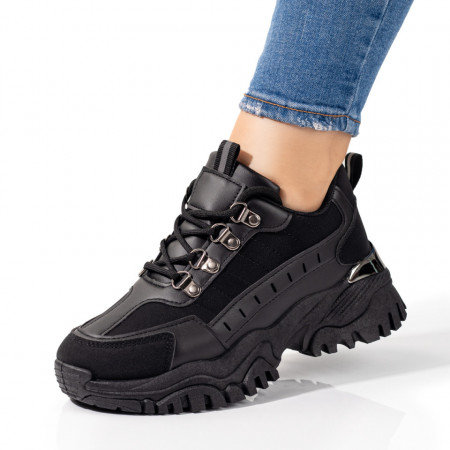 Adidasi dama, Pantofi dama sport cu siret si talpa groasa negri MOD09790, modlet.ro