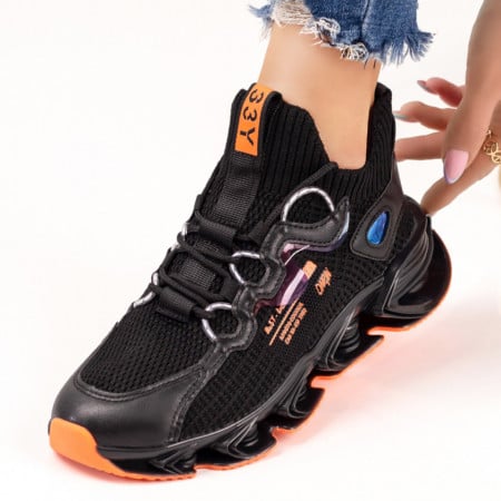 Pantofi dama sport din material textil negri MOD03830