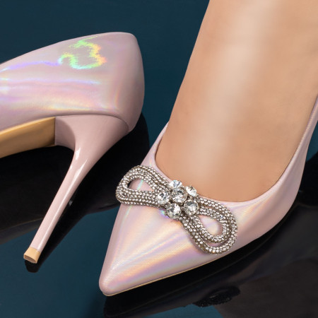 Pantofi dama Stiletto roz si accesoriu cu pietre aplicate MOD06157, 2, modlet.ro