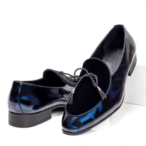 Plateste Jumatate!, Pantofi eleganti barbati cu aspect lucios albastri MOD05397, modlet.ro
