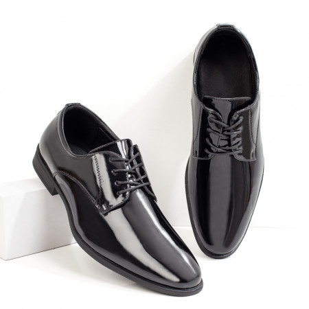 Incaltaminte barbati, Pantofi eleganti barbati cu siret negri luciosi ZEF09045 - zeforia.ro